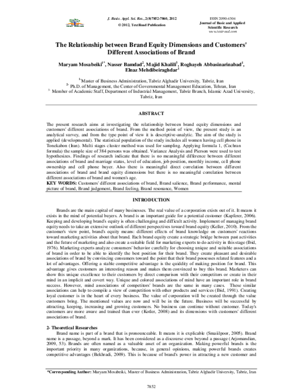 (PDF) The Relationship between Brand Equity Dimensions and Customers ...