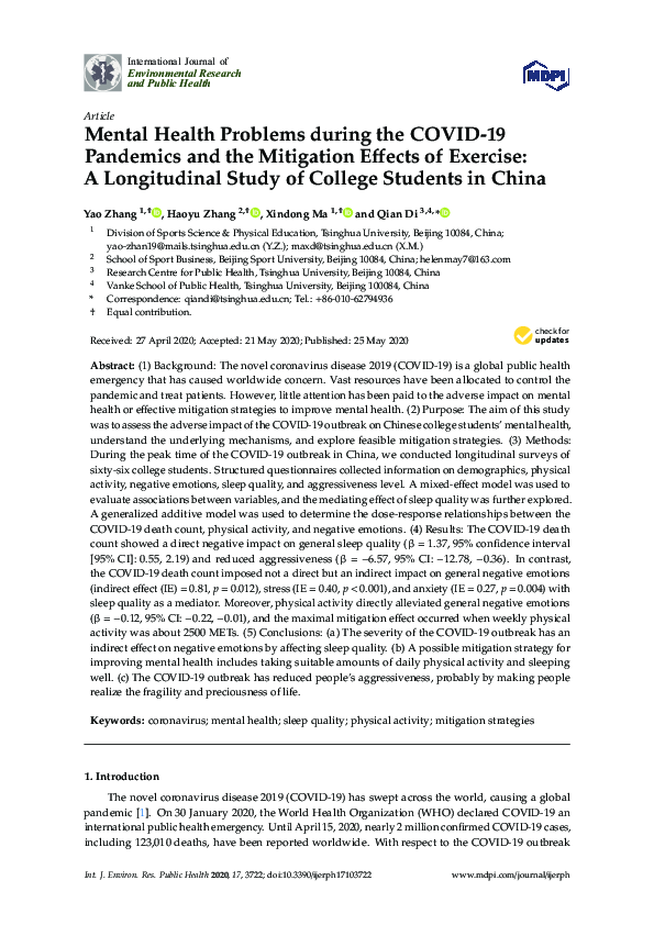 (PDF) Mental Health Problems During COVID-19 Pandemic Were Lower Among ...