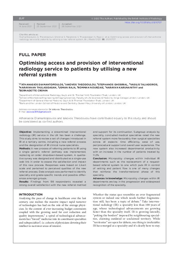 (PDF) Optimising access and provision of interventional radiology ...