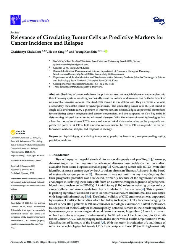 (PDF) Relevance of Circulating Tumor Cells as Predictive Markers for ...