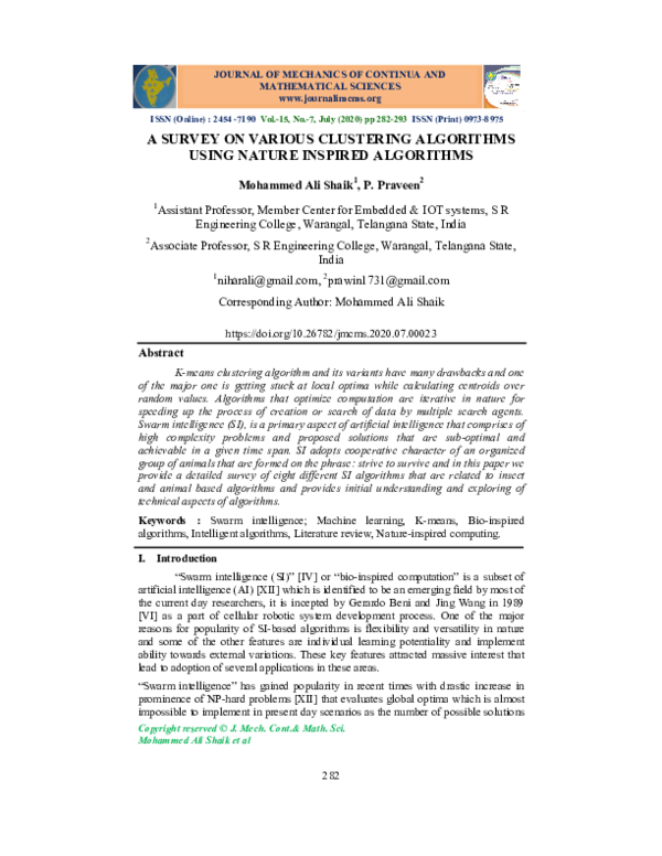 (PDF) A Survey on Various Clustering Algorithms Using Nature Inspired ...