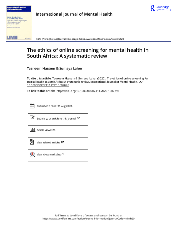 (PDF) The ethics of online screening for mental health in South Africa ...