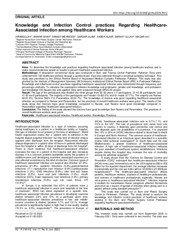 (PDF) Knowledge and Infection Control practices Regarding Healthcare ...
