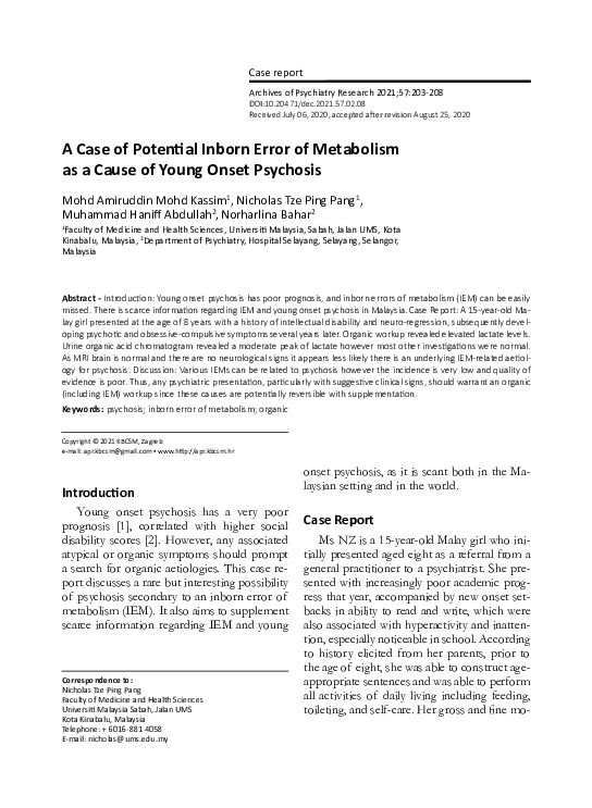 (PDF) A Case of Potential Inborn Error of Metabolism as a Cause of ...