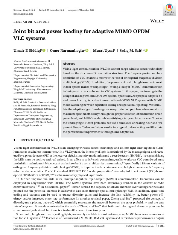 (PDF) Joint bit and power loading for adaptive MIMO OFDM VLC systems