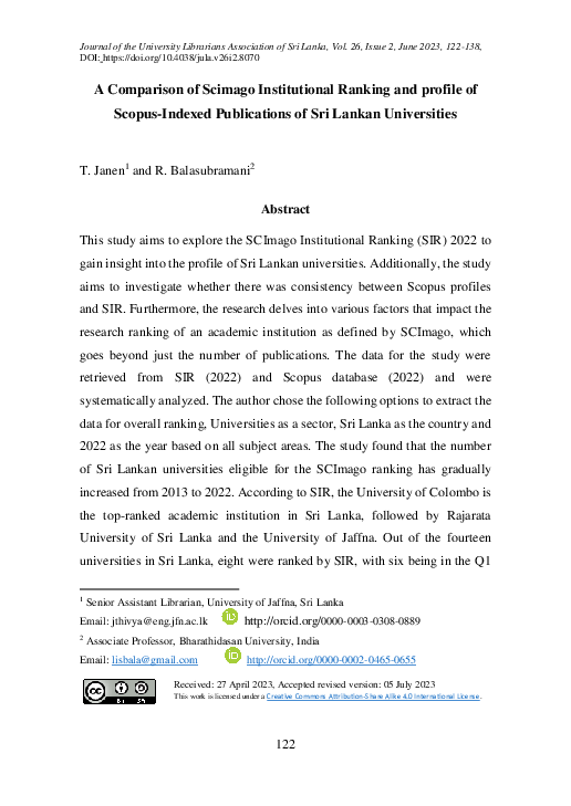 (PDF) A Comparison of Scimago Institutional Ranking and profile of ...
