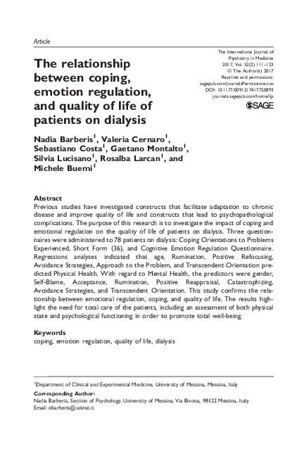 (PDF) The relationship between coping, emotion regulation, and quality ...