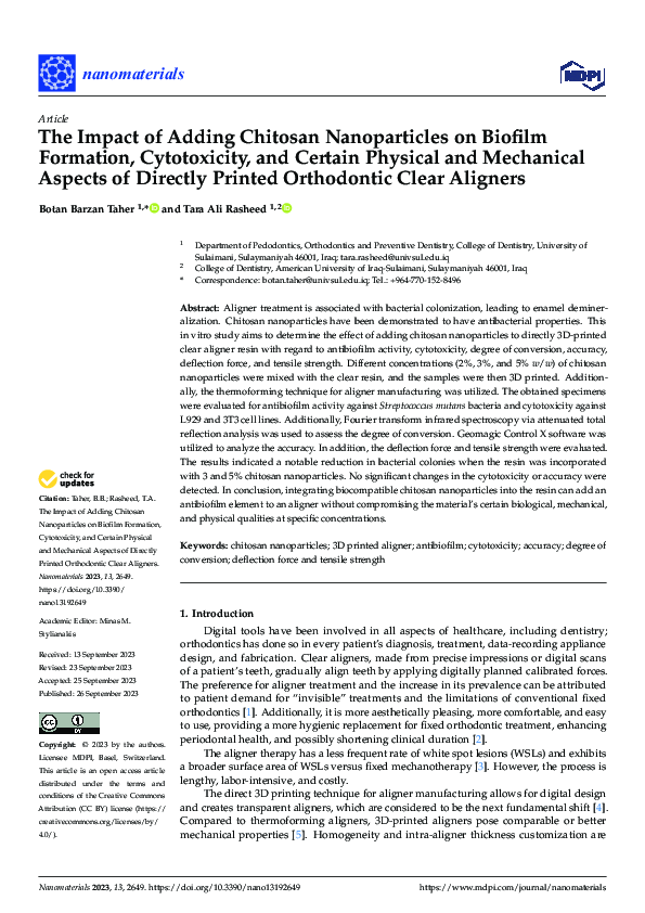 (PDF) The Impact of Adding Chitosan Nanoparticles on Biofilm Formation ...