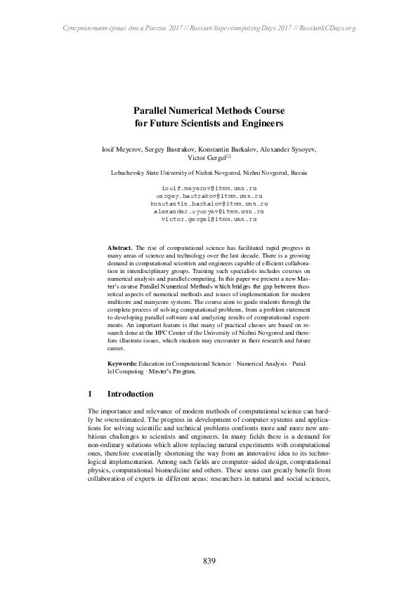 (PDF) Parallel Numerical Methods Course for Future Scientists and ...