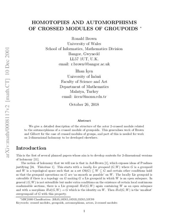 (PDF) Homotopies and automorphisms of crossed modules of groupoids