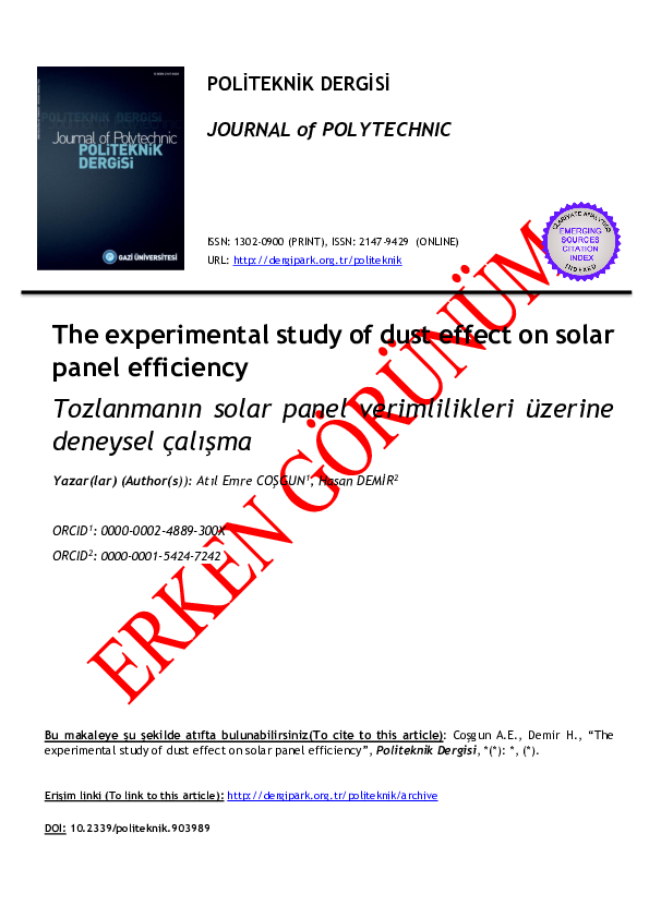 (PDF) The Experimental Study of Dust Effect on Solar Panel Efficiency