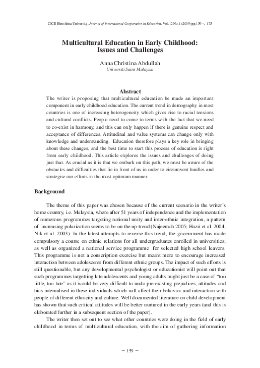 (PDF) Multicultural Education in Early Childhood : Issues and Challenges