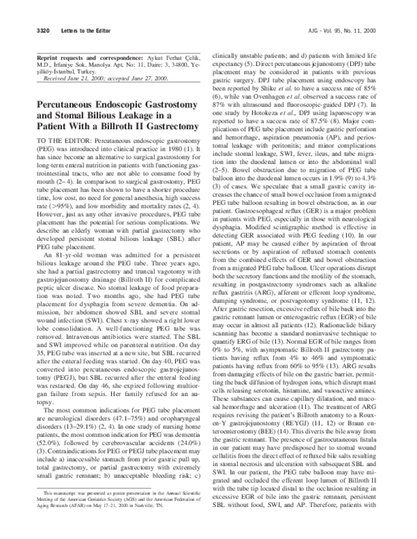 (PDF) Percutaneous endoscopic gastrostomy and stomal bilious leakage in ...