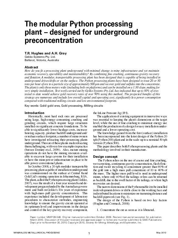 (PDF) The modular Python processing plant — designed for underground ...