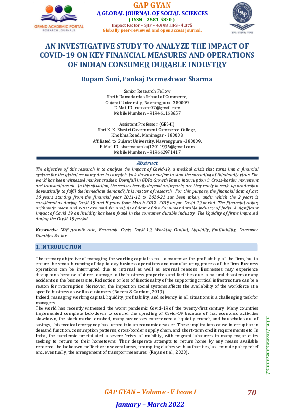 (PDF) AN INVESTIGATIVE STUDY TO ANALYZE THE IMPACT OF COVID-19 ON KEY ...