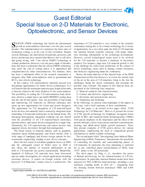 (PDF) Guest Editorial Special Issue on 2-D Materials for Electronic ...