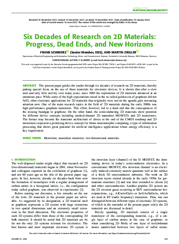 (PDF) Six Decades of Research on 2D Materials: Progress, Dead Ends, and ...