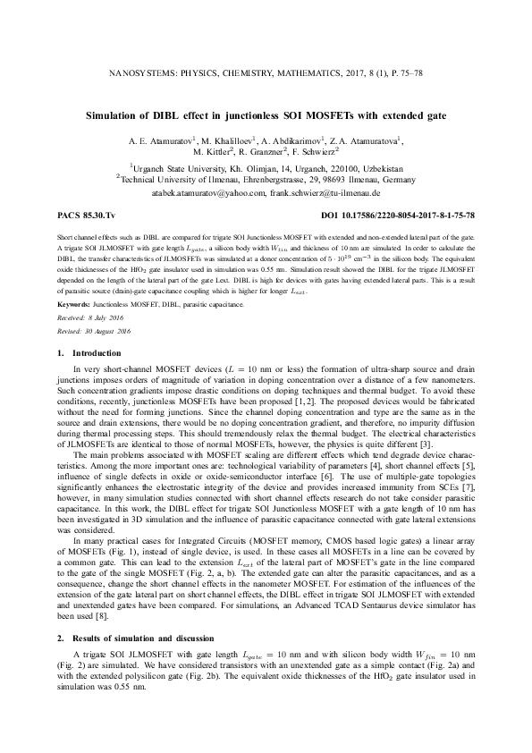 (PDF) Simulation of DIBL effect in junctionless SOI MOSFETs with ...