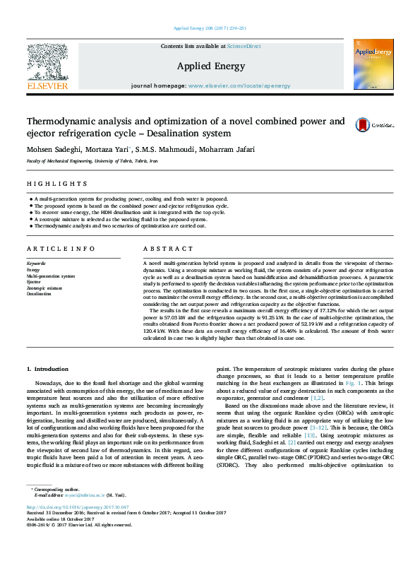 (PDF) Thermodynamic analysis and optimization of a novel combined power ...