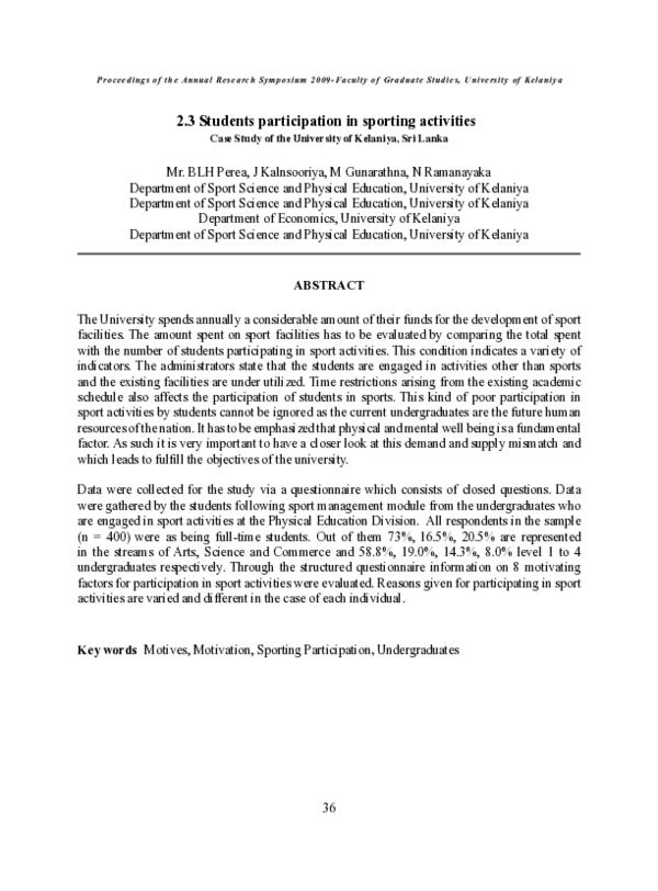(PDF) Students Participation in Sporting Activities: A case study ...