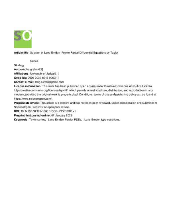 (PDF) Solution of Lane Emden–Fowler Partial Differential Equations by ...