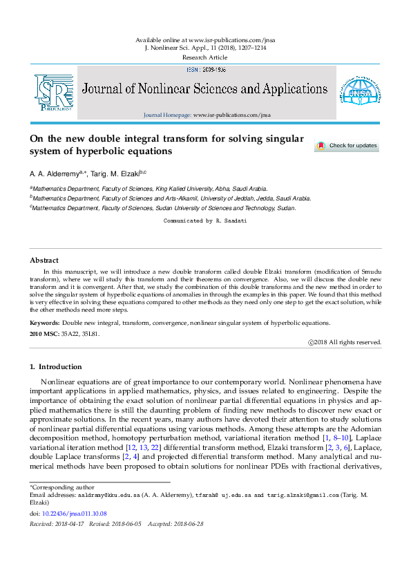(PDF) On the new double integral transform for solving singular system ...