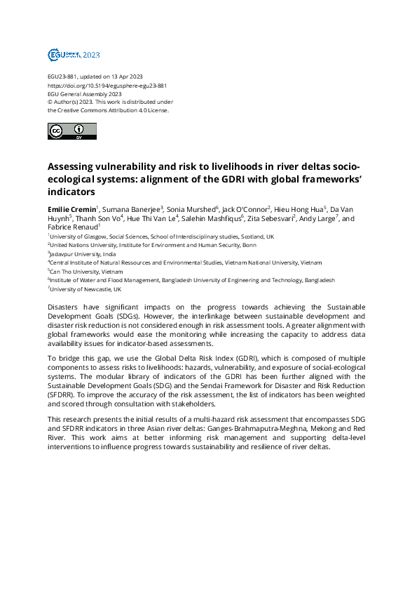 (PDF) Assessing vulnerability and risk to livelihoods in river deltas ...