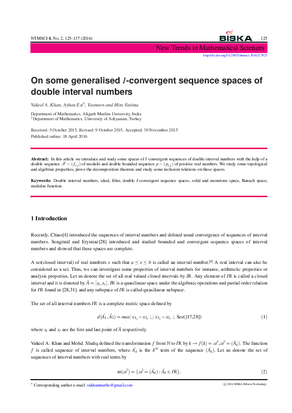 (PDF) On some generalised I-convergent sequence spaces of double ...