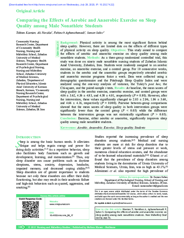 (PDF) Comparing the effects of aerobic and anaerobic exercise on sleep ...