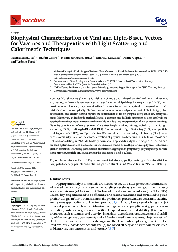 (PDF) Biophysical Characterization of Viral and Lipid-Based Vectors for ...