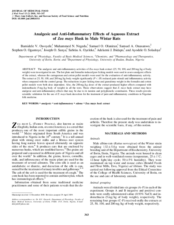 (PDF) Analgesic and Anti-Inflammatory Effects of Aqueous Extract of Zea ...