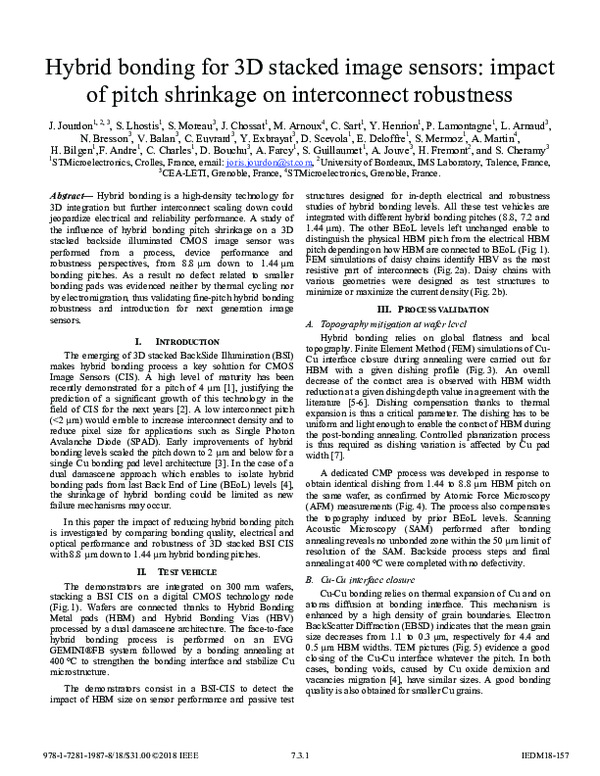 (PDF) Hybrid bonding for 3D stacked image sensors: impact of pitch ...
