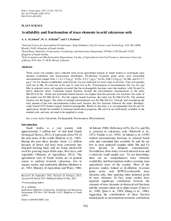 (PDF) Availability and fractionation of trace elements in arid ...