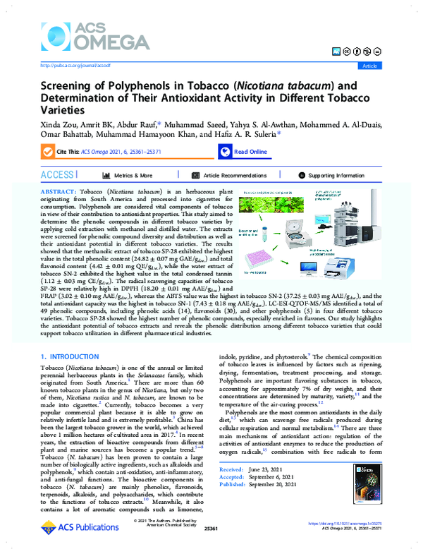 (PDF) Screening of Polyphenols in Tobacco ( Nicotiana tabacum ) and ...