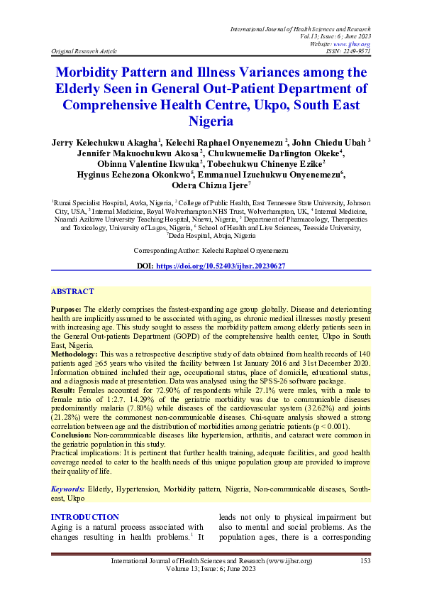 (DOC) Morbidity Pattern and Illness Variances among the Elderly Seen in ...