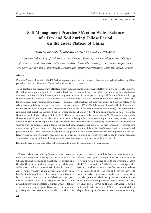 (PDF) Soil management practice effect on water balance of a dryland ...