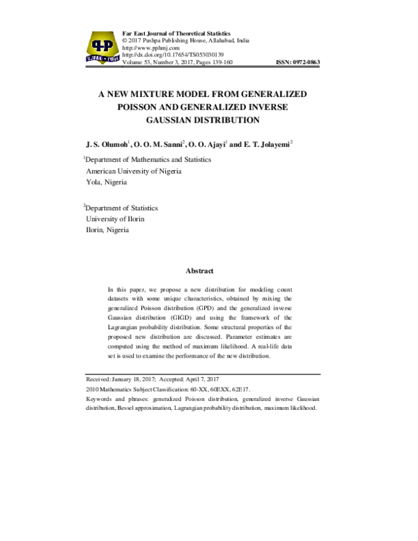 (PDF) A New Mixture Model from Generalized Poisson and Generalized ...