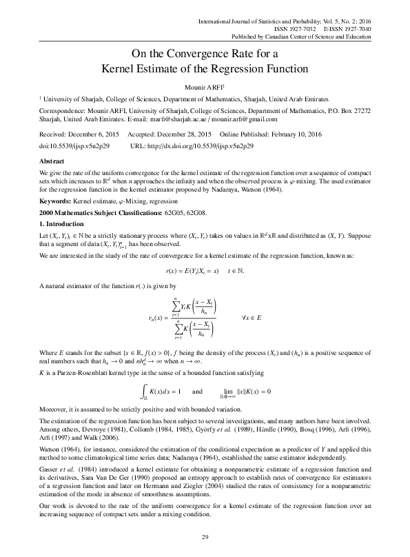 (PDF) On the Convergence Rate for a Kernel Estimate of the Regression ...