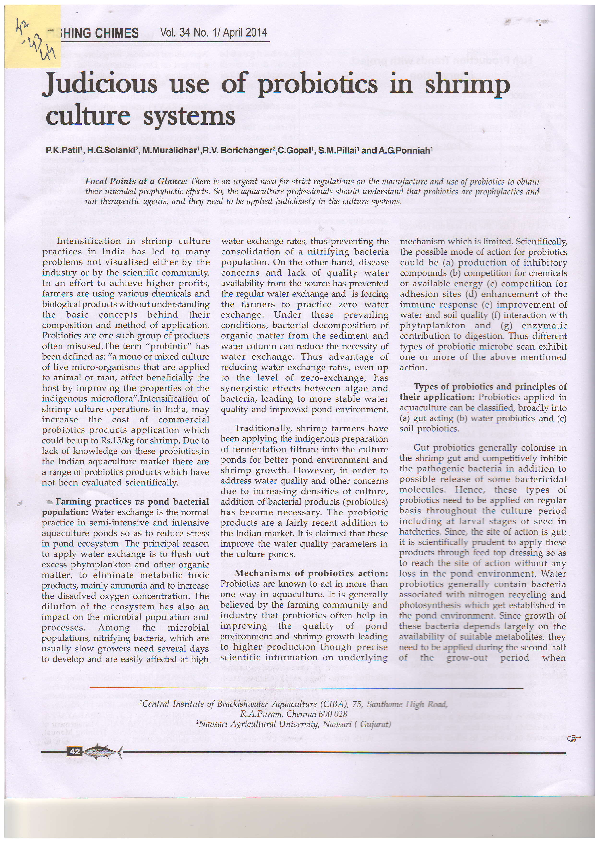 (PDF) Judicious use of probiotics in shrimp culture systems