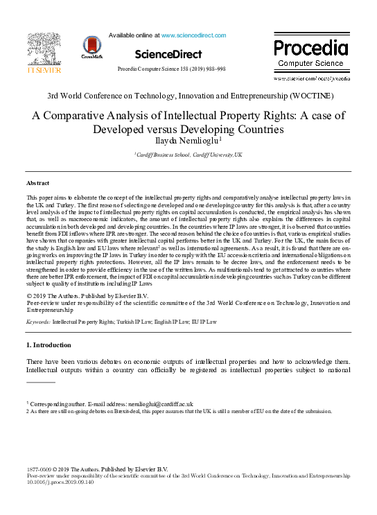 (PDF) A Comparative Analysis of Intellectual Property Rights: A case of ...