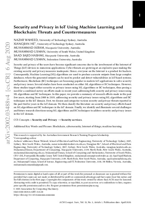 (PDF) Security & Privacy in IoT Using Machine Learning & Blockchain ...