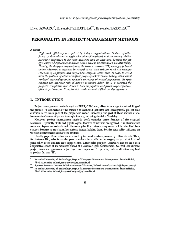 (PDF) Personality in project management methods