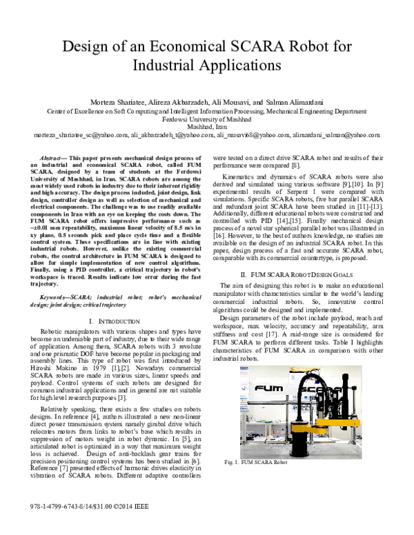 (PDF) Design of an economical SCARA robot for industrial applications