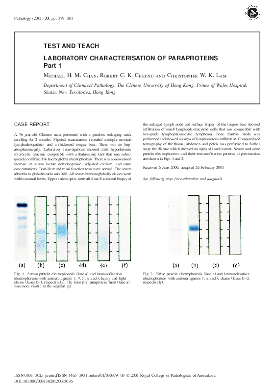(PDF) Laboratory characterisation of paraproteins Part 1