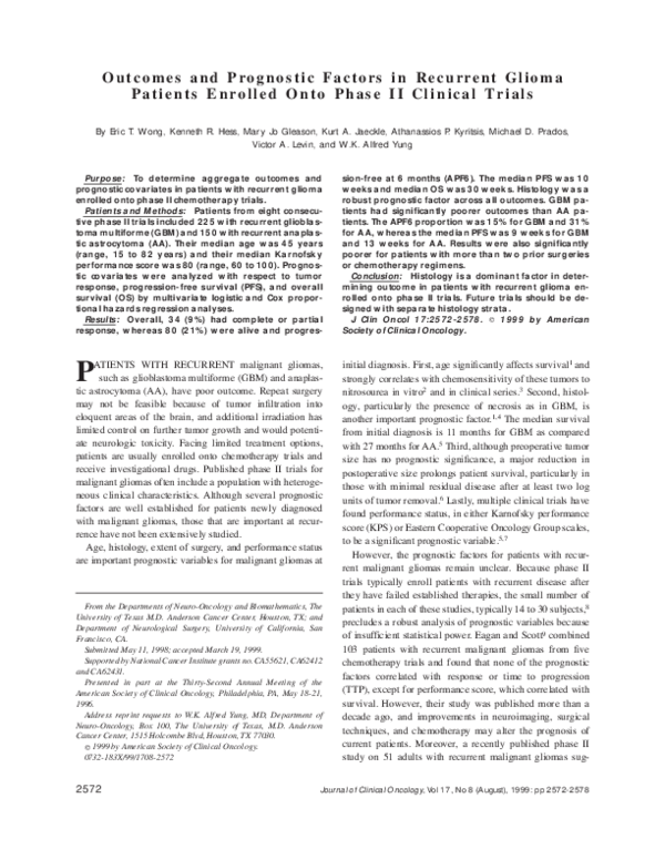 (PDF) Outcomes and Prognostic Factors in Recurrent Glioma Patients ...