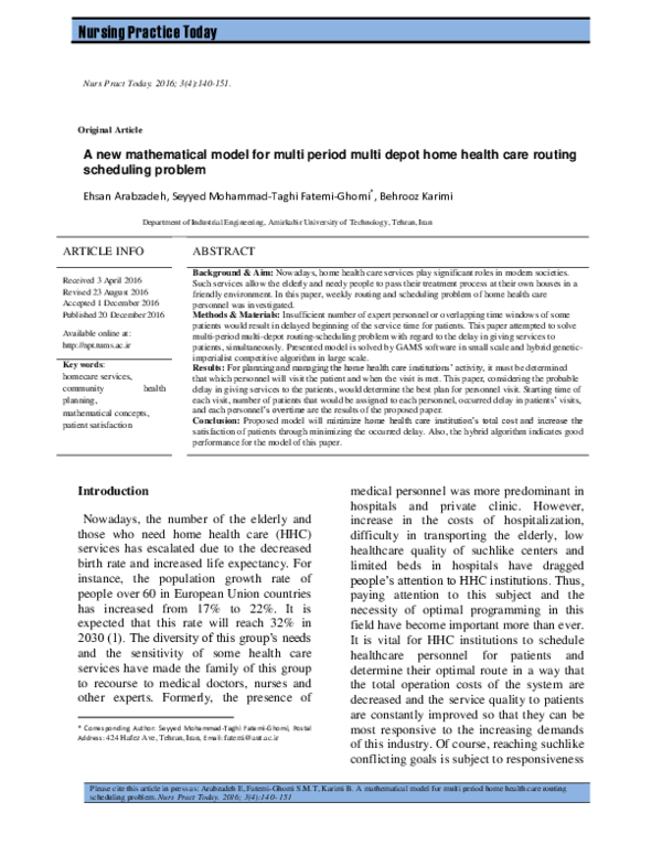 (PDF) A new mathematical model for multi period multi depot home health ...