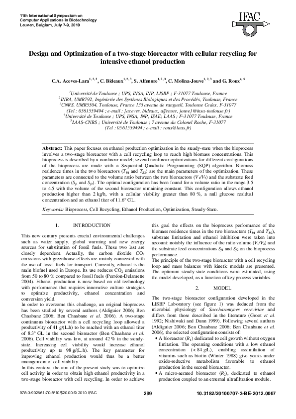 (PDF) Design and Optimization of a two-stage bioreactor with cellular ...