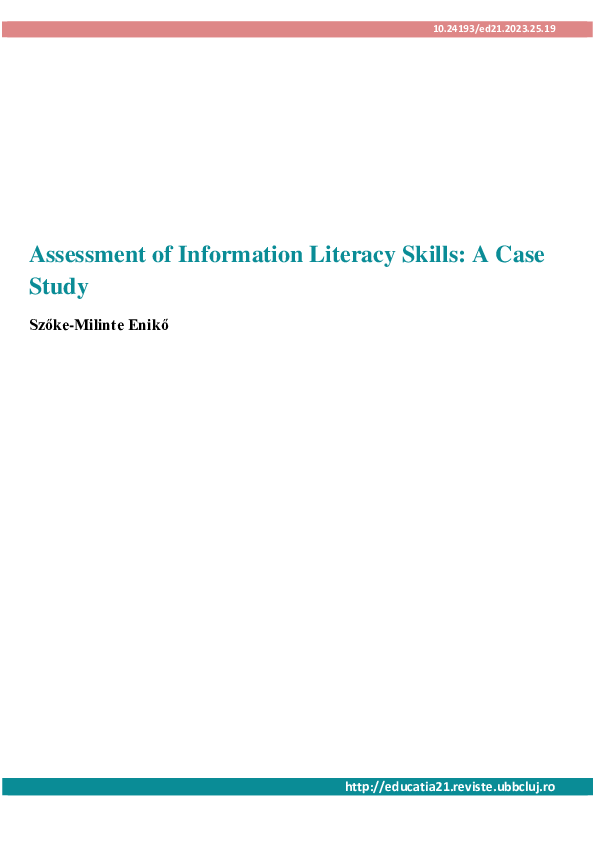 (PDF) Assessment of Information Literacy Skills: A Case Study