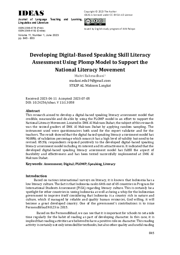 (PDF) Developing Digital-Based Speaking Skill Literacy Assessment Using ...