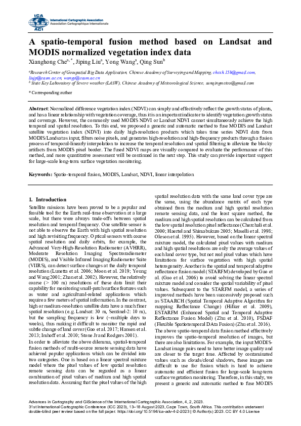 (PDF) A spatio-temporal fusion method based on Landsat and MODIS ...